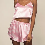 Ensemble pyjama caraco short en satin Rose