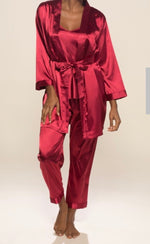 Ensemble pyjama 3 pièces satin caraco kimono et pantalon