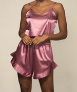 Ensemble rose fushia satin caraco short