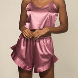 Ensemble rose fushia satin caraco short